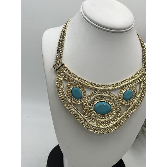 Wendy Williams Oval Shape Blue Turquoise Crescents 17" Statement Necklace NWOT - Picture 7 of 14